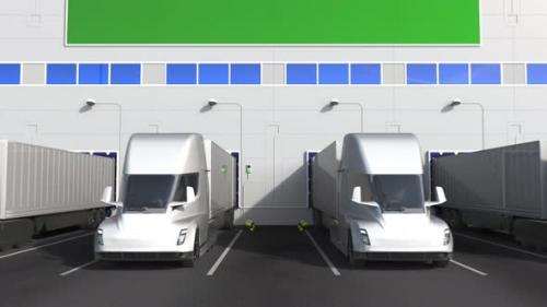 Videohive - Electric Trucks at Warehouse Loading Bay with Flag of INDIA - 32340836