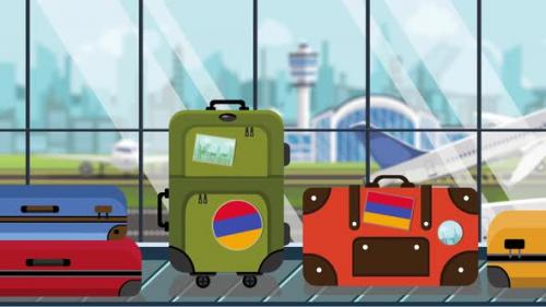 Videohive - Baggage with Armenian Flag Stickers on Carousel in Airport - 32341073