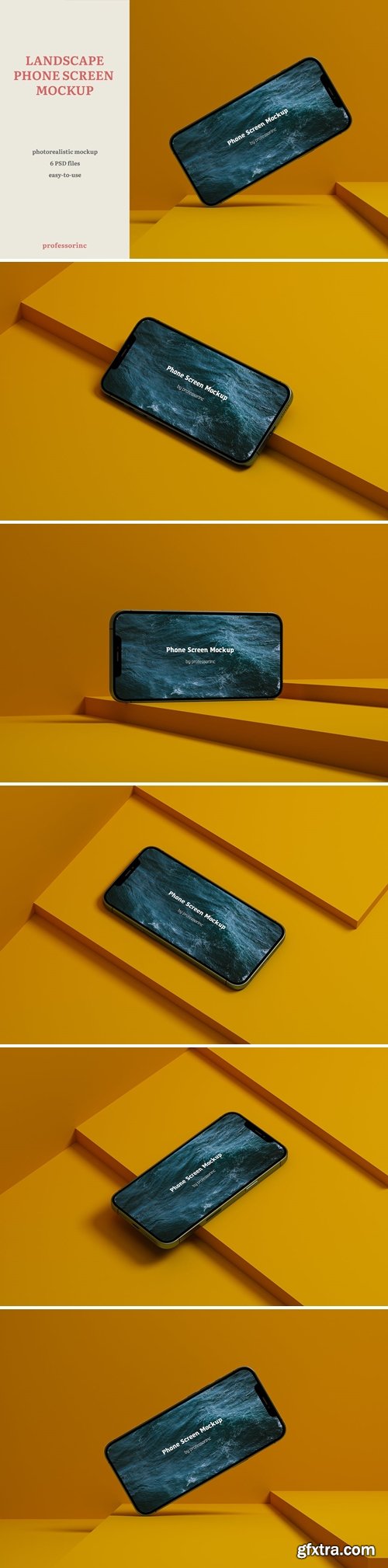 Landscape iPhone Screen Mockup — Yellow Set