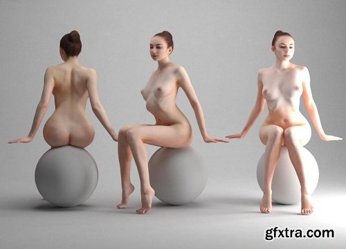 Naked Girl Sitting Scanned 3D Model
