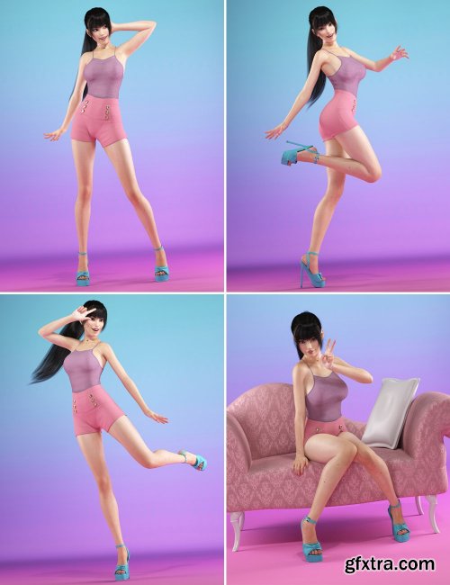Adorable Kawaii Poses and Expressions for Genesis 8 Female(s)
