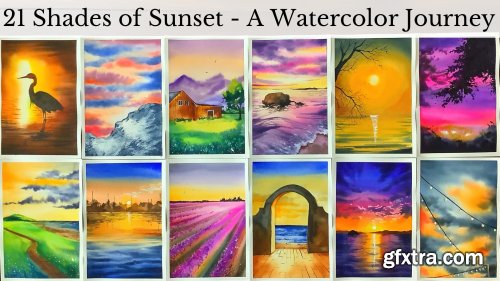 21 Shades of Sunset - A Watercolor Journey