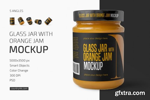 CreativeMarket - Glass Jar with Orange Jam Mockup Set 6119649