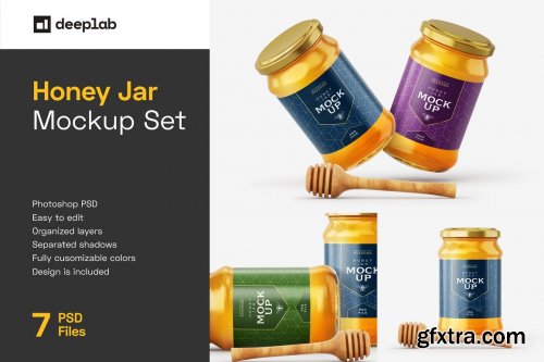 CreativeMarket - Honey Jar Mockup Set With Dipper 6108809