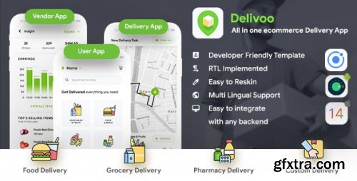 CodeCanyon - eCommerce Delivery Android + iOS App Template | 3 Apps User + Vendor + Delivery | IONIC 5 | Delivoo - 28189225 V2.2