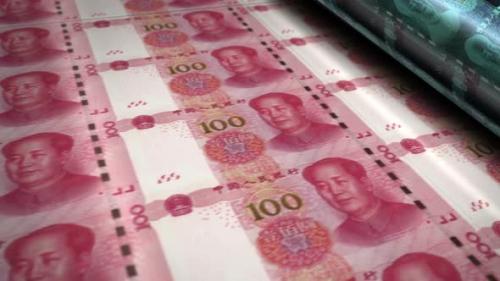 Videohive - Chinese yuan Renminbi money banknotes printing seamless loop - 32399605