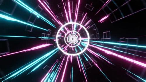 Videohive - Abstract Background Techno Sci Fi Tunnel Road in Outer Space with white rings and motion blur lines - 32417175