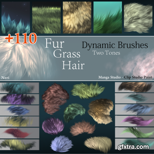 +110 Neri\'s Dynamic Fur/Grass/Hair brushes for Manga Studio - Clip Studio Paint