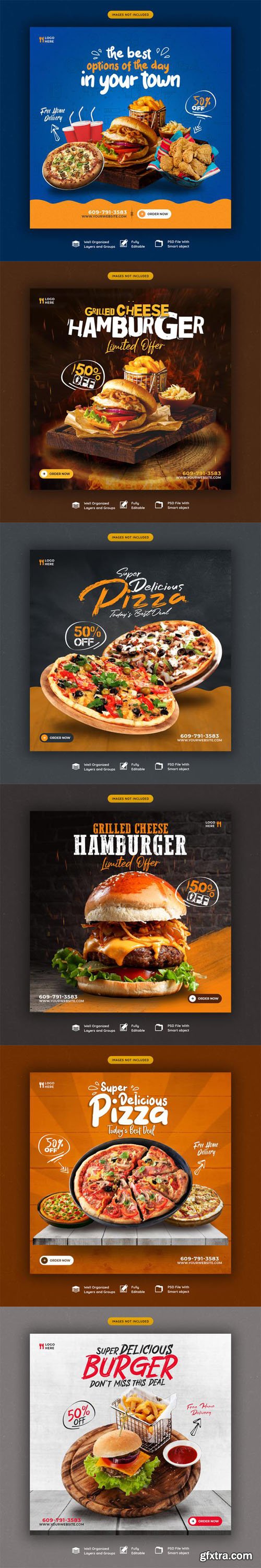 Delicious Food Menu & Restaurant Social Media Banners PSD Templates