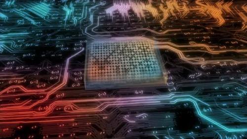 Videohive - Visualization of the Printed Circuit Board of the CPU Processor and the Processing of Data Bits - 32512434