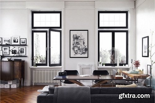 Scandinavian Style Living Room 3D Interior Scene 09