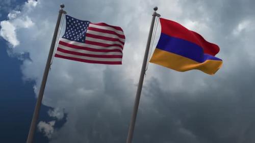 Videohive - Waving Flags Of The United States And The Armenia 4K - 32591248