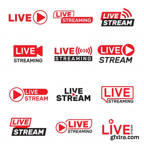 12 Live Stream Buttons Vector Templates
