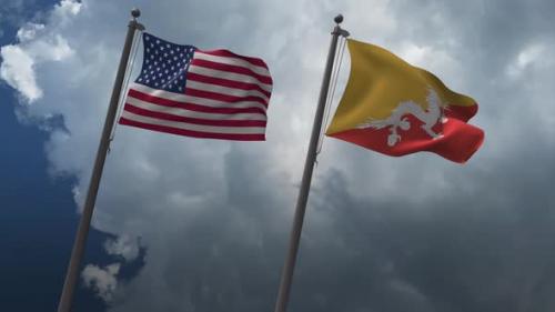 Videohive - Waving Flags Of The United States And The Bhutan 4K - 32601933