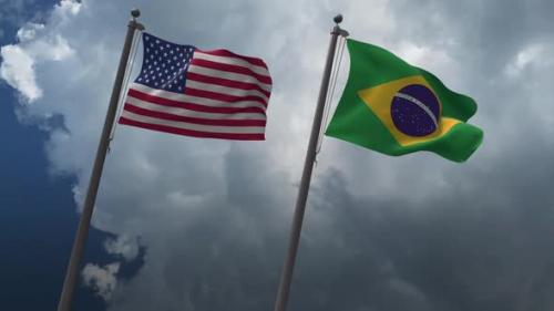 Videohive - Waving Flags Of The United States And The Brazil 2K - 32605824