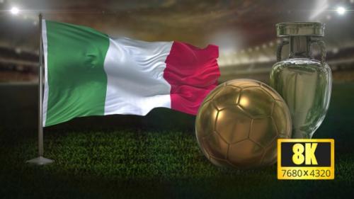 Videohive - 8K Italy Flag With Football and Cup Background Loop - 32620746