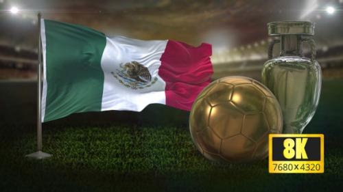 Videohive - 8K Mexico Flag with Football And Cup Background Loop - 32669235