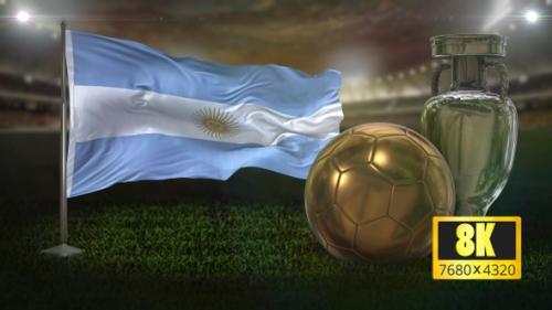 Videohive - 8K Argentina Flag with Football And Cup Background Loop - 32669238