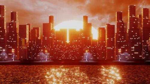 Videohive - Futuristic City with Skyscrapers Near the Water - 32670472