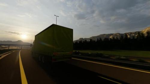 Videohive - Yellow Color Freight Truck Driving Highway - 32693207