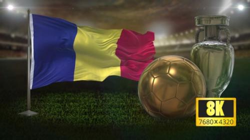 Videohive - 8K Romania Flag with Football And Cup Background Loop - 32695066