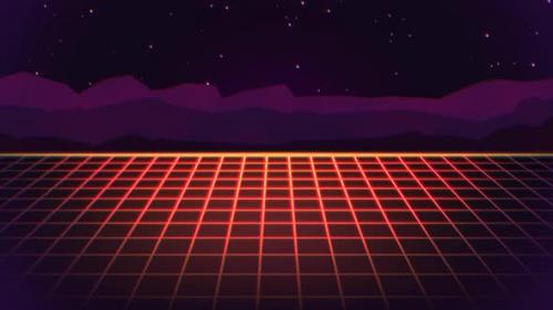 Videohive - Retro red grid and big mountains on futuristic background - 32698846