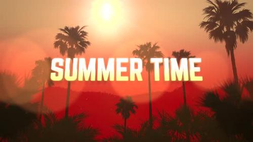Videohive - Text Summer Time and panoramic of tropical landscape with palm and sunset - 32698883