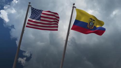 Videohive - Waving Flags Of The United States And Ecuador 4K - 32733994