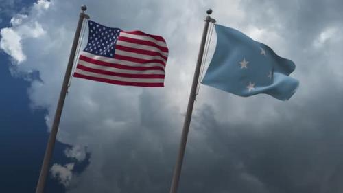 Videohive - Waving Flags Of The United States And Federated States Of Micronesia 4K - 32733995