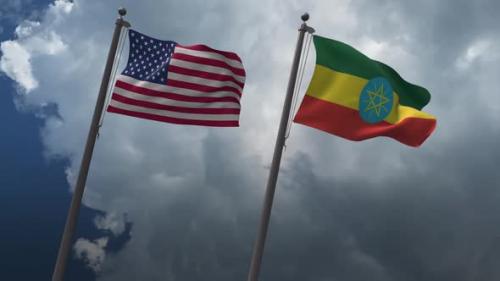 Videohive - Waving Flags Of The United States And Ethiopia 2K - 32737215