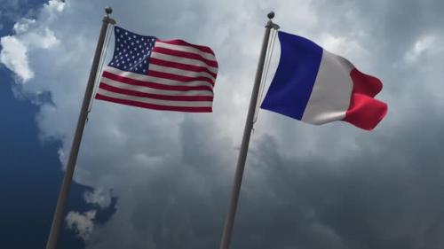 Videohive - Waving Flags Of The United States And France 2K - 32737288