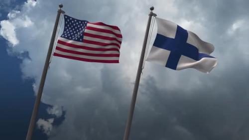 Videohive - Waving Flags Of The United States And Finland 4K - 32737290