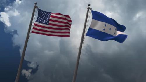 Videohive - Waving Flags Of The United States And Honduras 4K - 32742680