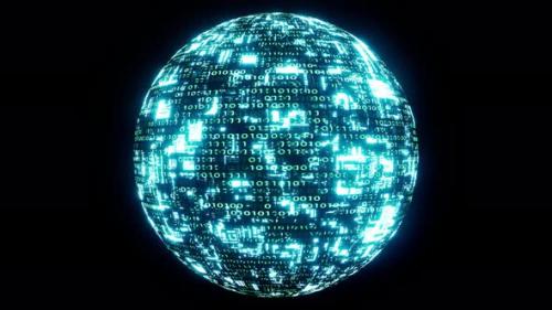 Videohive - Scifi Matrix Binary Data Sphere Loop 4K - 32761621