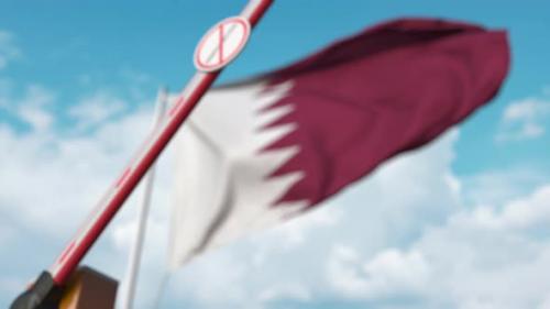 Videohive - Barrier Gate with No Immigration Sign Closed at Flag of Qatar - 32773264