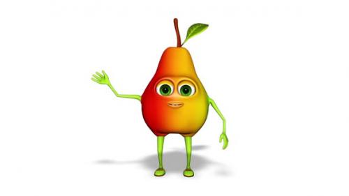 Videohive - 3d Character Pear Cartoon Hello 2 Looped Video 5 Sec White Background And 5 Sec Alpha Channel 1 - 32795372