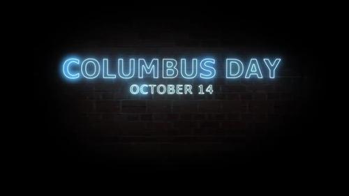 Videohive - Columbus day. Text neon light on brick wall background - 32821306