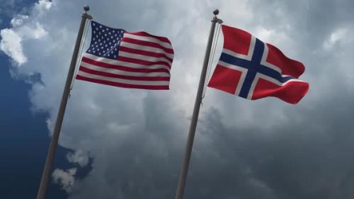 Videohive - Waving Flags Of The United States And The Norway 4K - 32873223