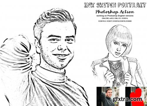 CreativeMarket - Ink Sketch Portrait Photoshop Action 5944109