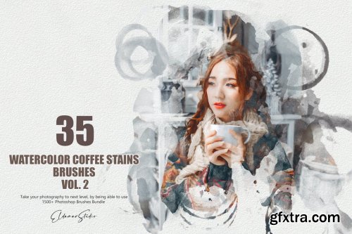 35 Watercolor Coffee Stains Brushes - Vol. 2