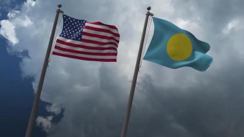 Videohive - Waving Flags Of The United States And The Palau 2K - 32902688