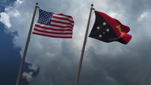 Videohive - Waving Flags Of The United States And The Papua New Guinea 4K - 32902799