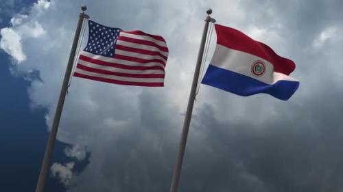 Videohive - Waving Flags Of The United States And The Paraguay 4K - 32902956