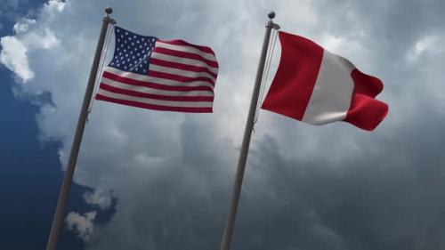 Videohive - Waving Flags Of The United States And The Peru 2K - 32902959