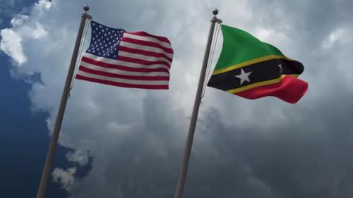 Videohive - Waving Flags Of The United States And The Saint Kitts and Nevis 2K - 32904907