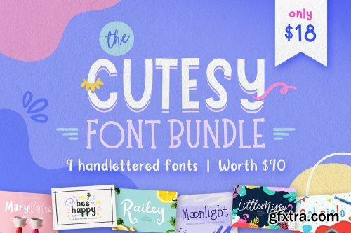 CreativeMarket - The Cutesy Font Bundle • 9 Fonts! 5498545