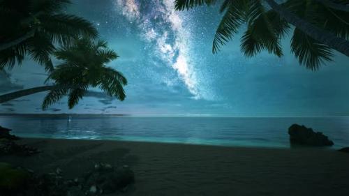 Videohive - Beach at night with stars 4K - 32935582