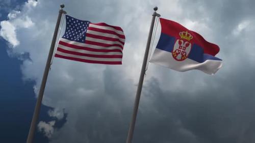 Videohive - Waving Flags Of The United States And The Serbia 2K - 32939147