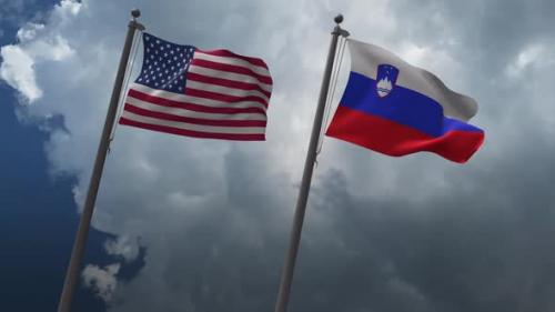 Videohive - Waving Flags Of The United States And The Slovenia 2K - 32939157