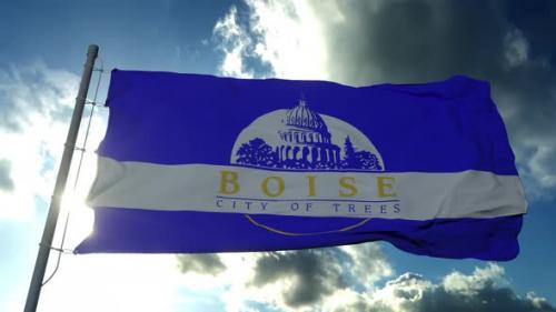 Videohive - Boise City Flag City of Idaho in USA or United States of America Waving at Wind in Blue Sky - 33022292